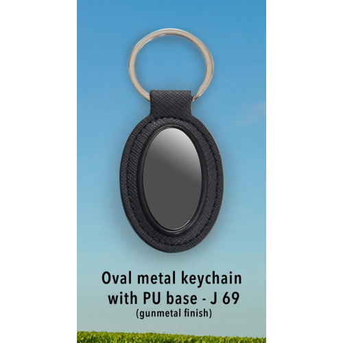 Oval metal keychain with PU base (gunmetal finish) - J69