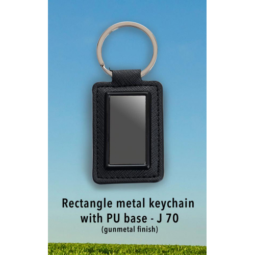 Rectangle metal keychain with PU base (gunmetal finish) - J70