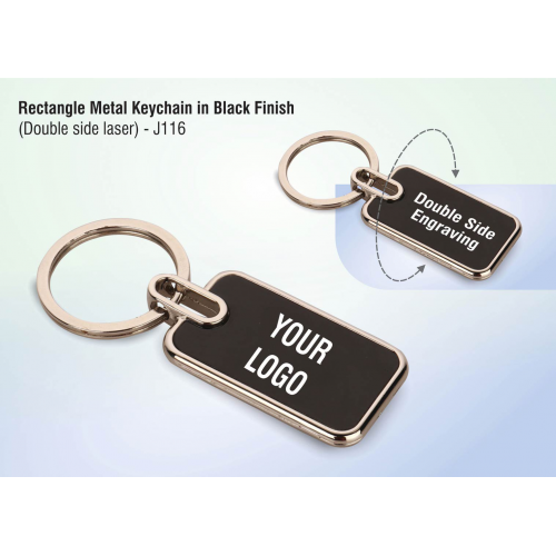 Rectangle metal keychain in Black finish (Double side laser) - J116