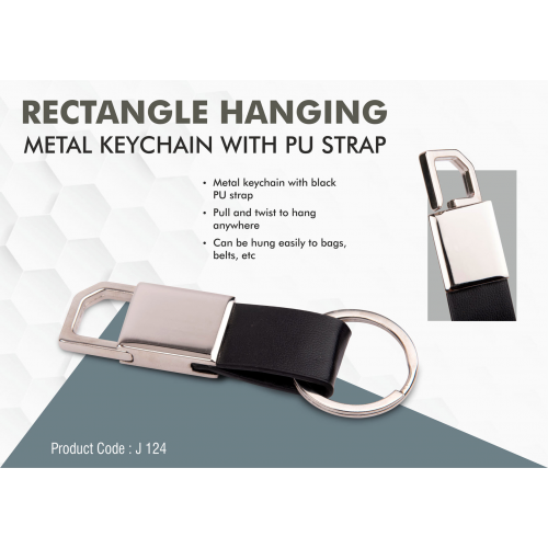 Rectangle hanging metal keychain with PU strap - J124