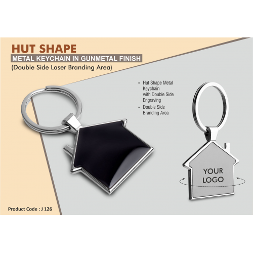 Hut shape metal keychain in Black finish (Double side laser) - J126