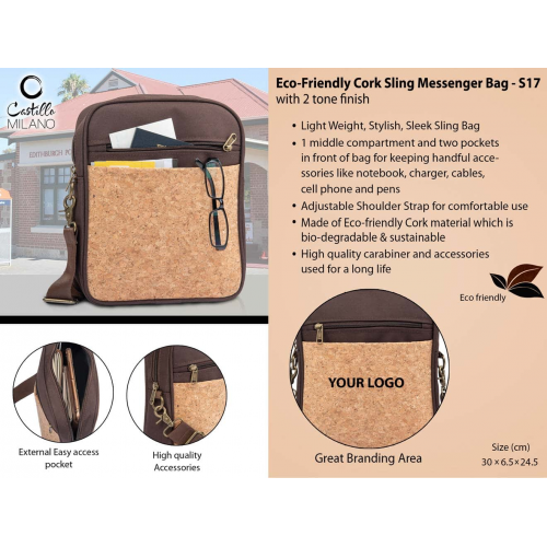 Eco-Friendly Cork Sling Messenger Bag With 2 Tone Finish - S17