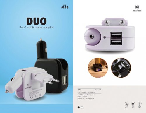 Duo Urban Gear UG-GA04 - 2 in 1 Car and Home Charger with 2 USB Ports UG-GA04