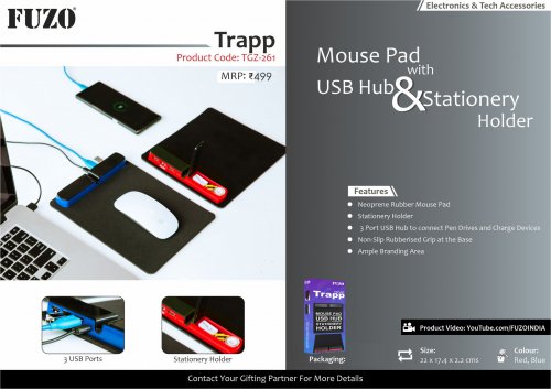 Fuzo Trapp Mouse pad with USB hub and stationery holder