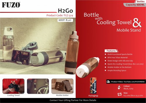 Fuzo H2GO Bottle with cooling towel and mobile stand