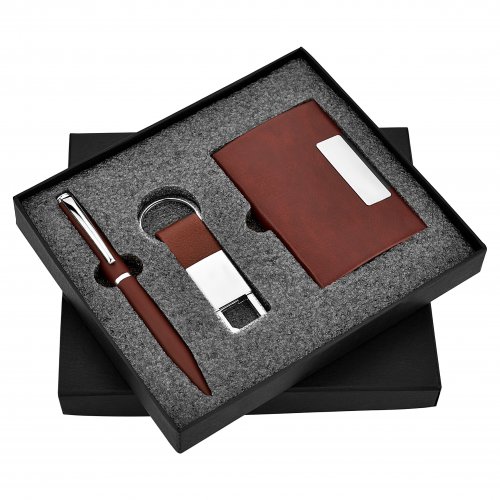 Boston Brown Visiting card holder with pen and key chain set