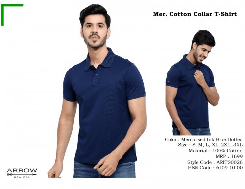 Arrow Mercerised Cotton Collar T shirt Ink Blue ARITS0026