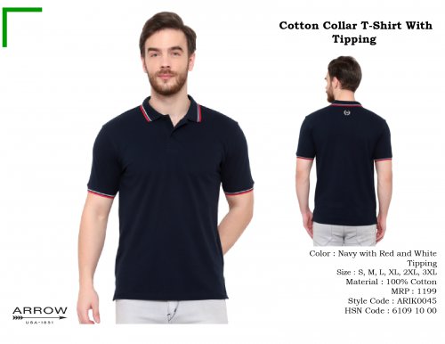 Arrow Cotton Collar T-Shirt Navy with Red and White Tipping ARIK0045