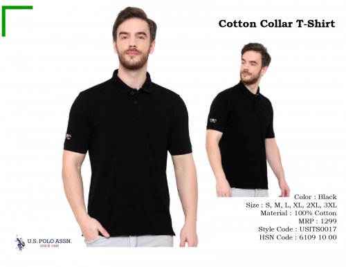 U S Polo Assn Cotton Collar T-Shirt Black USITS0017