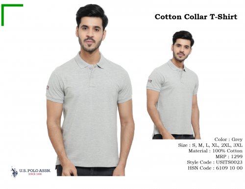 U S Polo Assn Cotton Collar T-Shirt Grey USITS0023