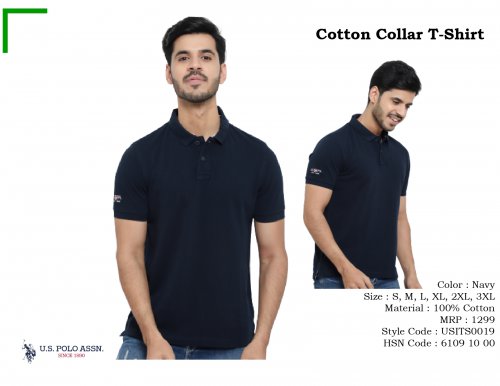 U S Polo Assn Cotton Collar T-Shirt Navy Blue USITS0019