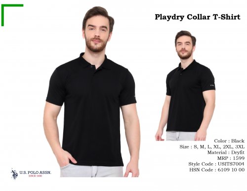 U S Polo Assn Playdry Cotton T Shirt Black USITS7004
