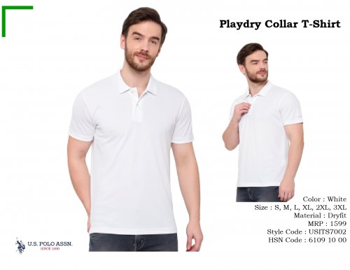 U S Polo Assn Playdry Cotton T Shirt White USITS7002