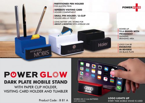 PowerGlow Dark Plate Mobile Stand | With Paper Clip Holder, Visiting Card Holder And Tumbler - B81a