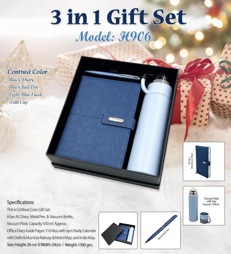 3 in 1 gift set Diary, Flask and Metal pen set H-906