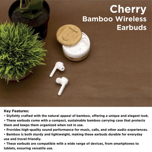 Cherry Bamboo Wireless Earbuds WAE9001