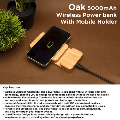 Oak 15W, 5000mAh Wireless Power bank With Mobile Holder WAP9008