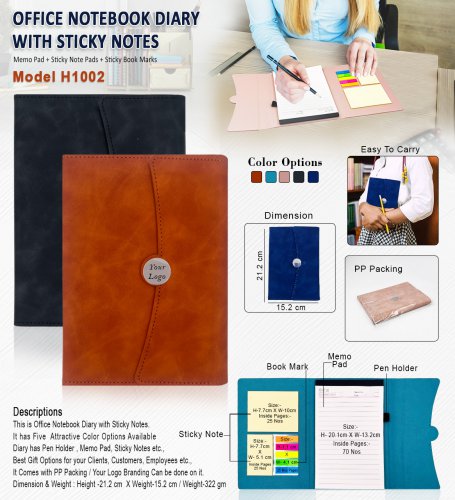 Office Notebook Diary With Sticky Notes - H-1002