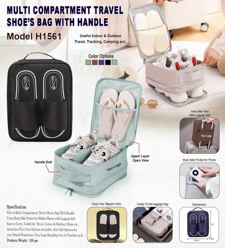 Multi compartment travel shoe bag with handle H-1561