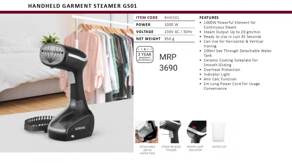 Borosil Handheld Garment Steamer GS01