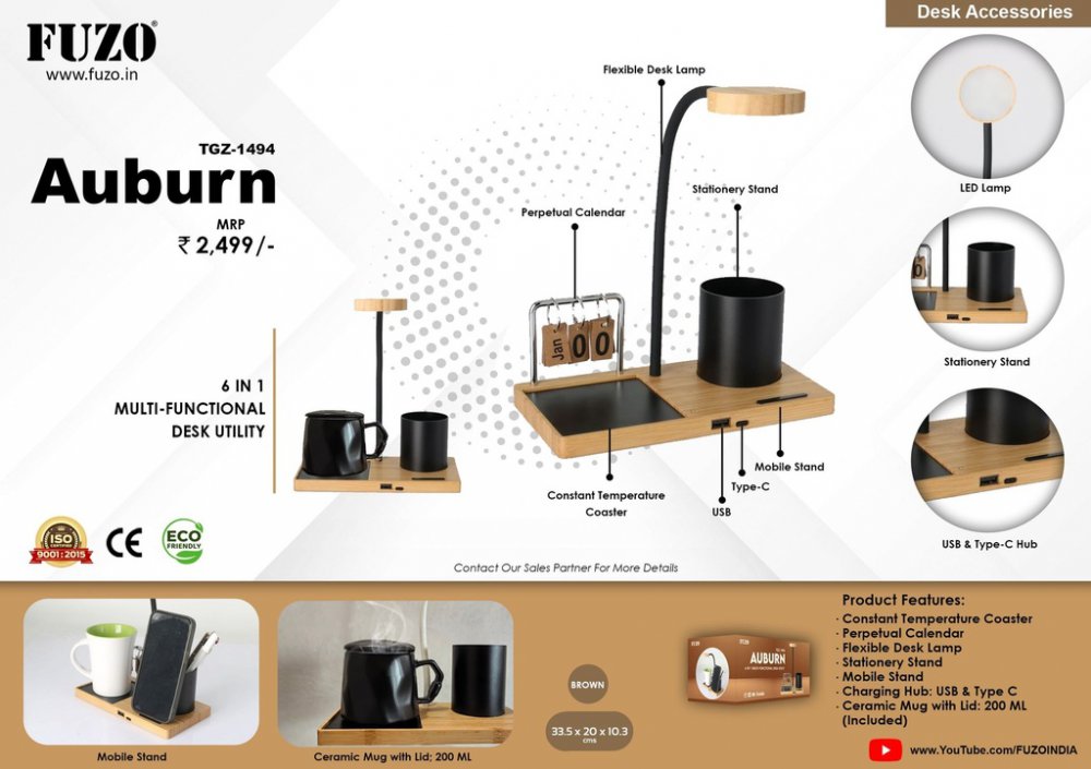 Fuzo 6 in 1: Multi-Functional Bamboo Desk Utility TGZ-1494