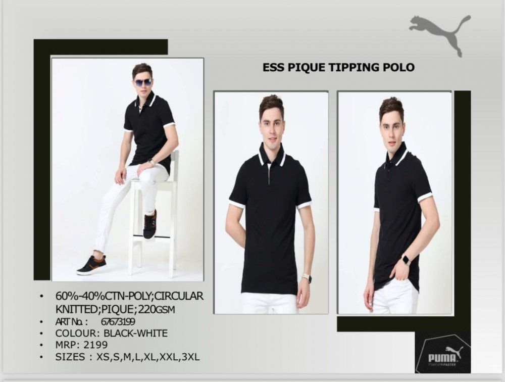 Puma Polo T shirt Black with white tipping