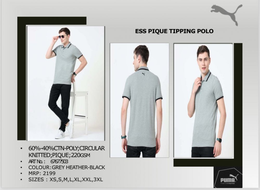 Puma Polo T shirt Grey with black tipping