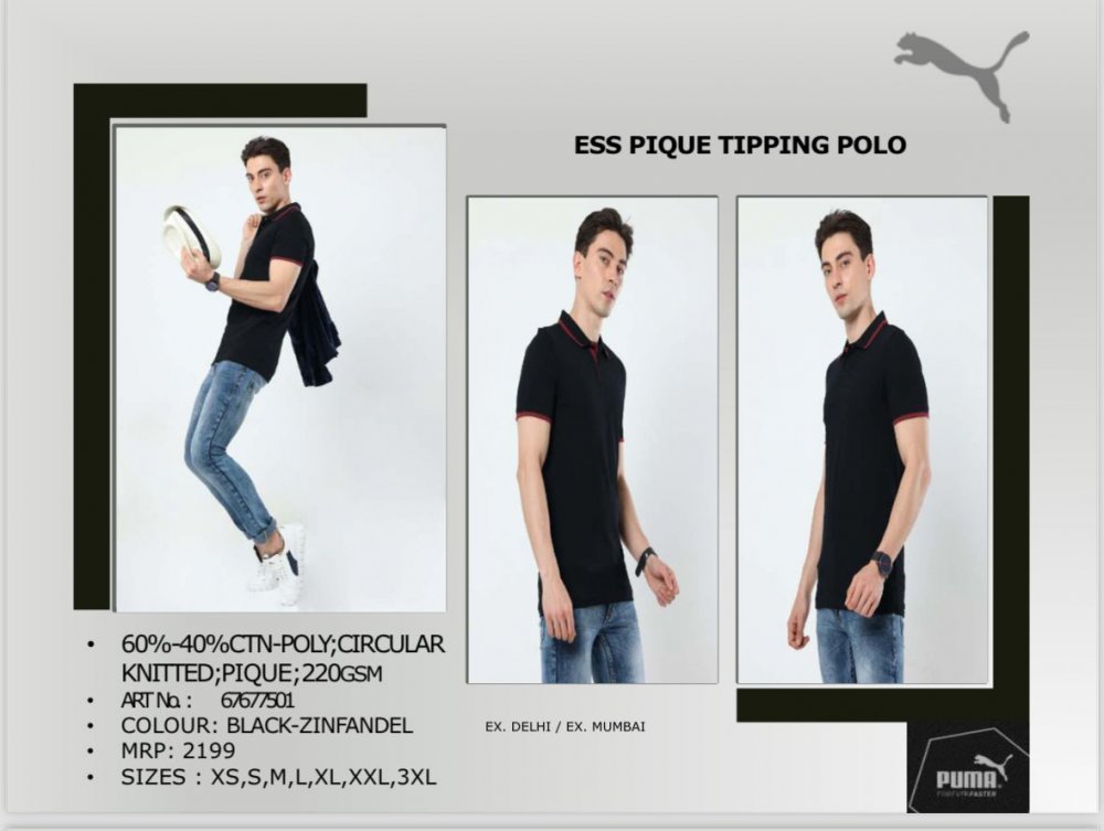 Puma Polo T shirt Black with red tipping