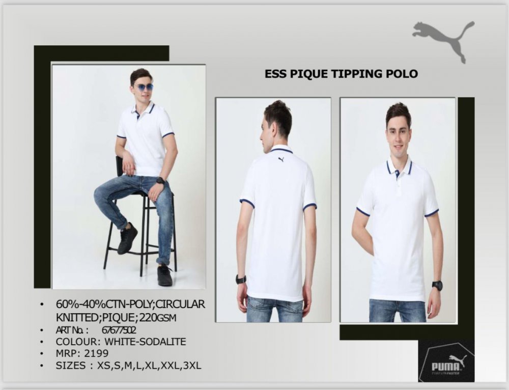 Puma Polo T shirt White with blue tipping