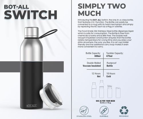 Boat-All Switch 2 in 1 Premium Stainless SteelHot n Cold Bottle - 600ml