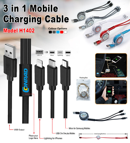 Multiple 3 in 1 Mobile Charging Cable H-1402