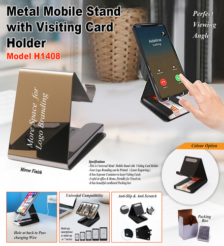 Metal Mobile Stand with Card Holder(Silver) H-1408