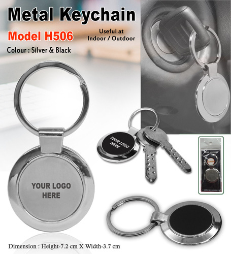 Round Shape Metal Keychain(Black/Silver) H-506