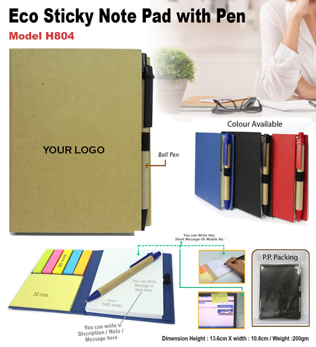 Eco Sticky Note Pad with Ball Pen H-804
