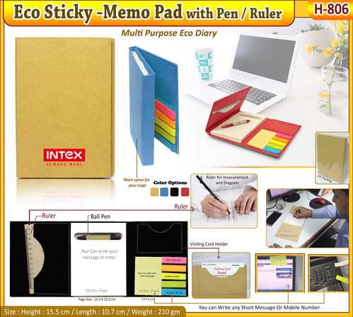Eco Sticky Memo Pad with Pen / Ruler H-806